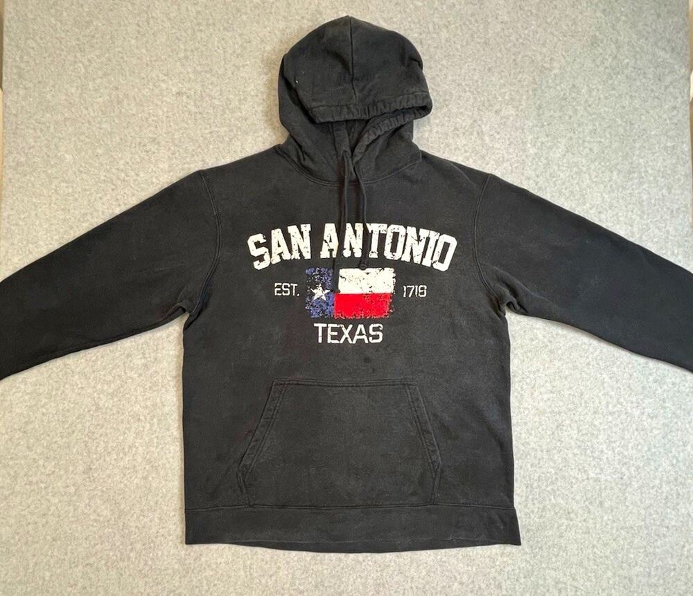 Port & Company Mens Black Fleece Pullover Hoodie San Antonio Texas Graphic L